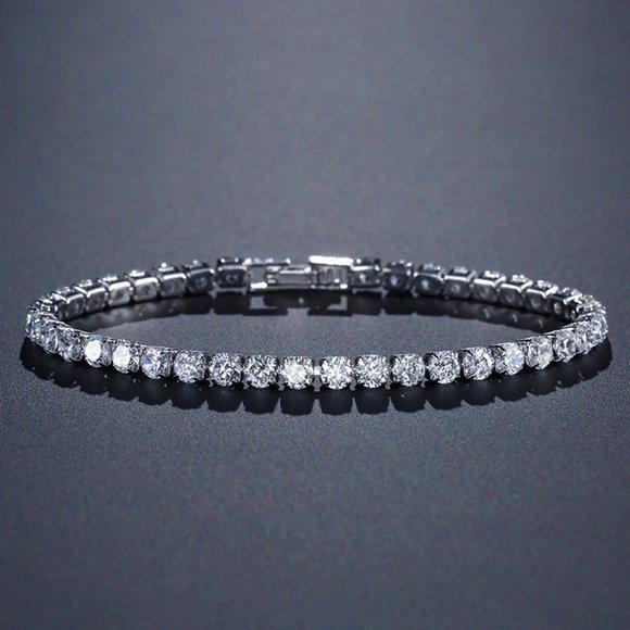 NEW 18K White Gold Plated Round Diamond Bracelet - Picture 3 of 7